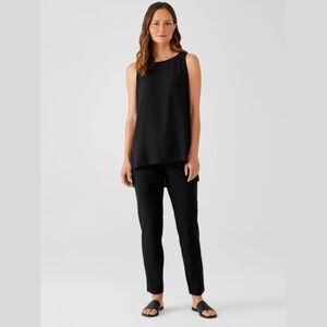 Eileen Fisher Womens Large Stretch Crepe Slim Ankle Pant Ponte Pull On Black